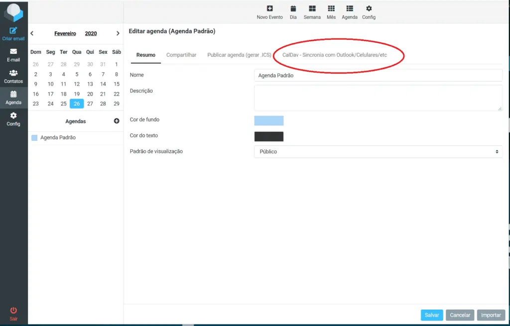 Conf de CalDav no Webmail – Parte 2 Conf de CalDav no Webmail – Parte 2