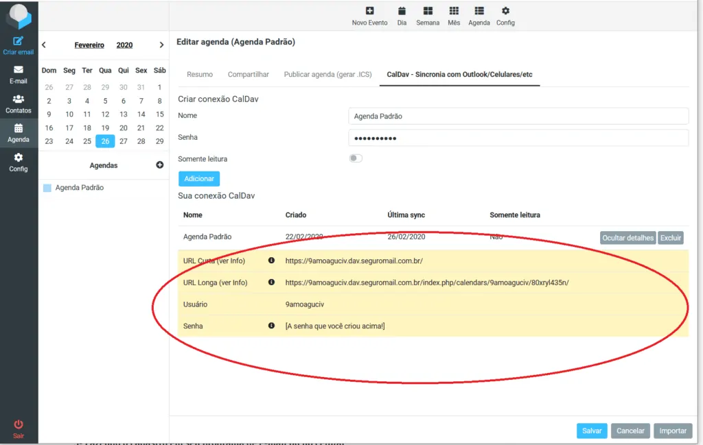 Conf de CalDav no Webmail – Parte 3 Conf de CalDav no Webmail – Parte 3